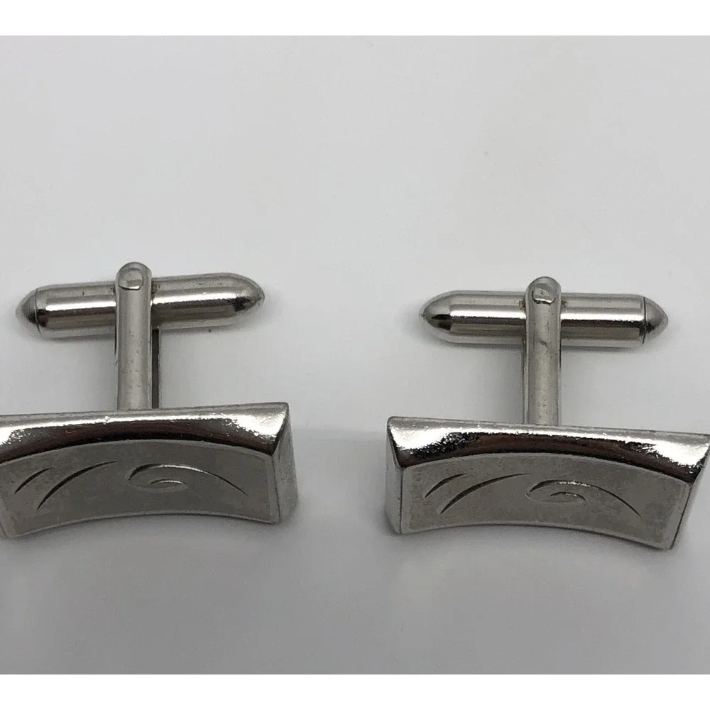 Vintage Rare Swank Cuff Links Rectangular‎ Etched Elegant Silver Tone Cufflinks